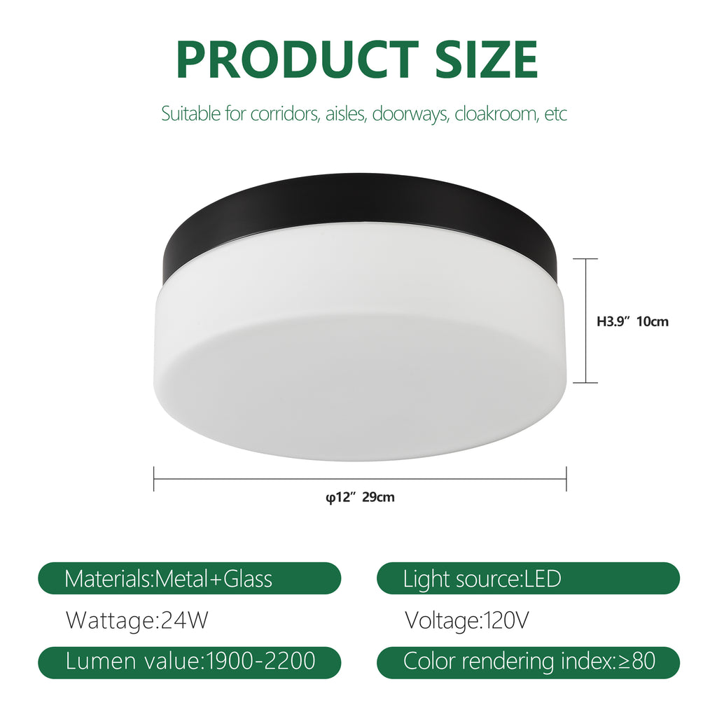 Low-Profile LED Flush Mount Ceiling Light, 3 Color Modes, Energy-Saving 24W