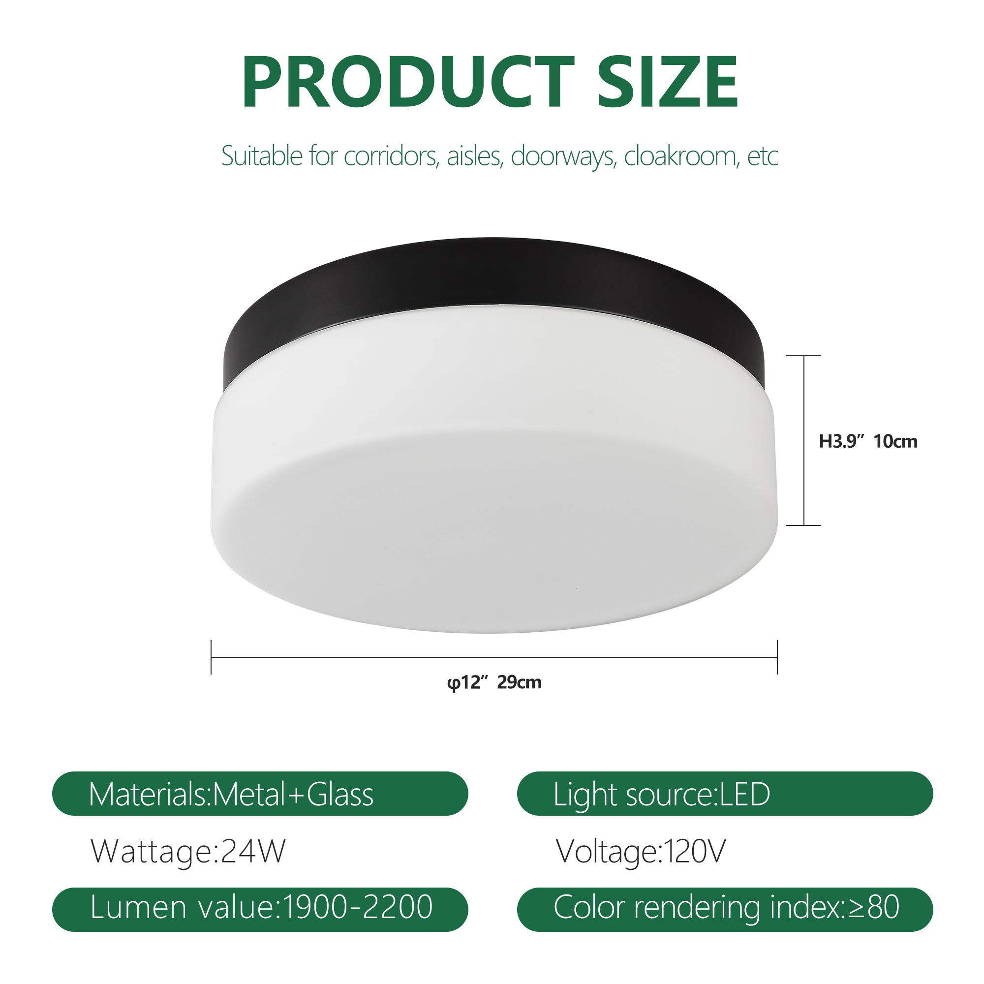 Low-Profile LED Flush Mount Ceiling Light, 3 Color Modes, Energy-Saving 24W