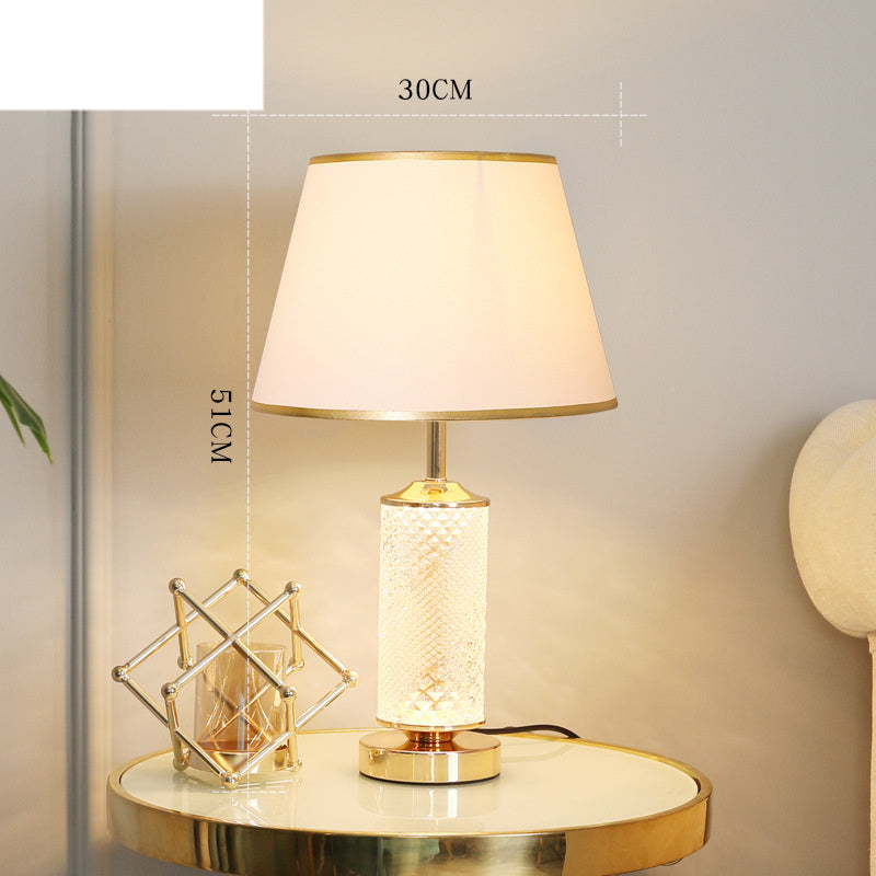 Textured Glass Table Lamp with Lit Base, Gold Trim Shade