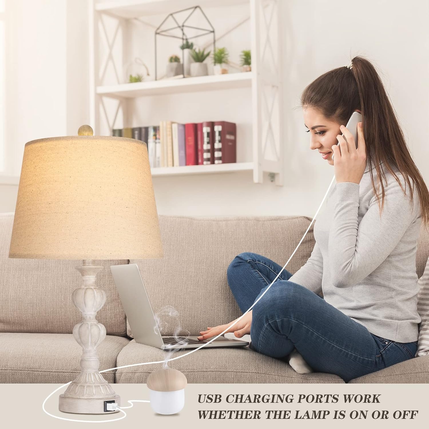 Touch Control Coastal Farmhouse Table Lamp Set Of 2