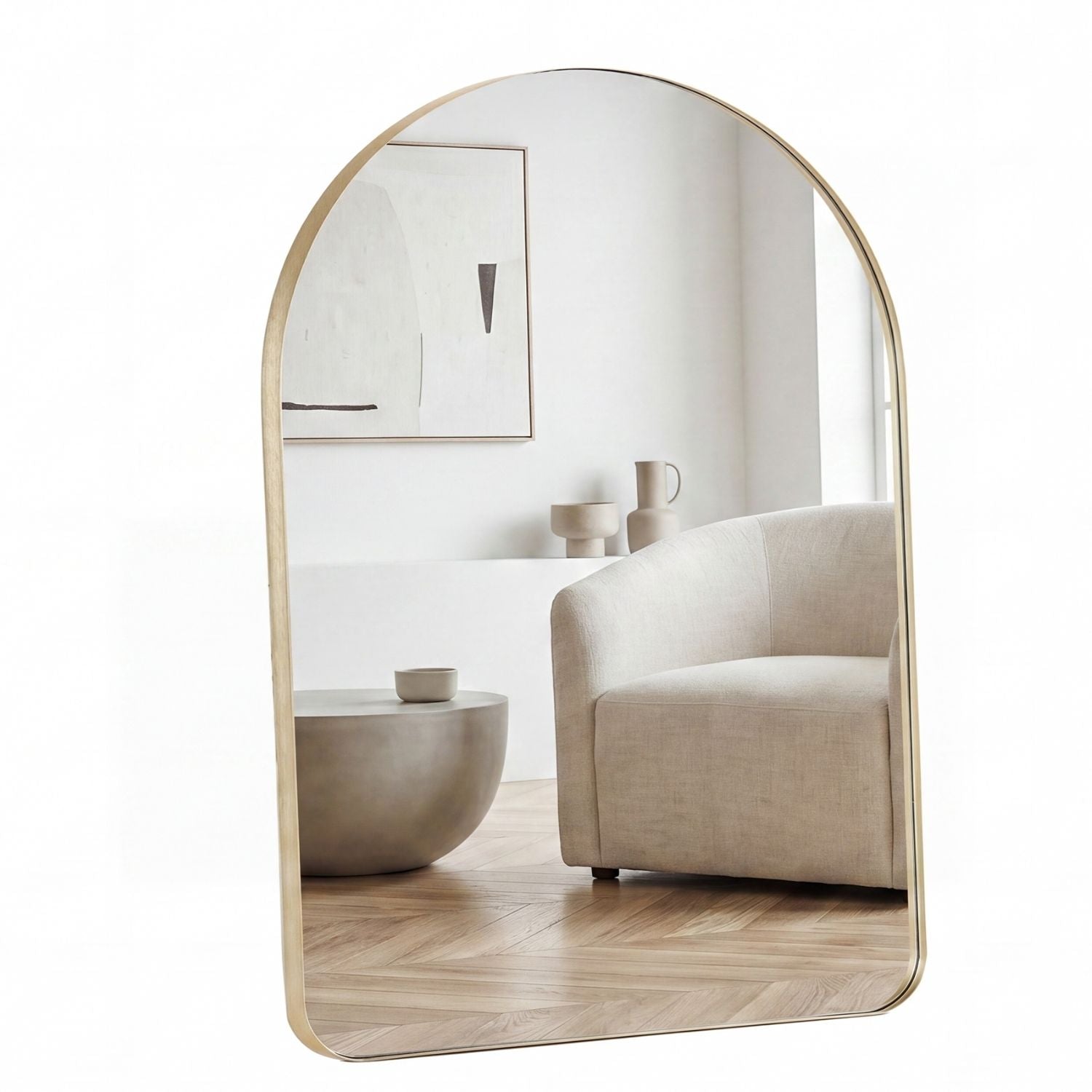 Arched Metal Frame Wall Mirror, Modern Bathroom Vanity Mirror Over Sink