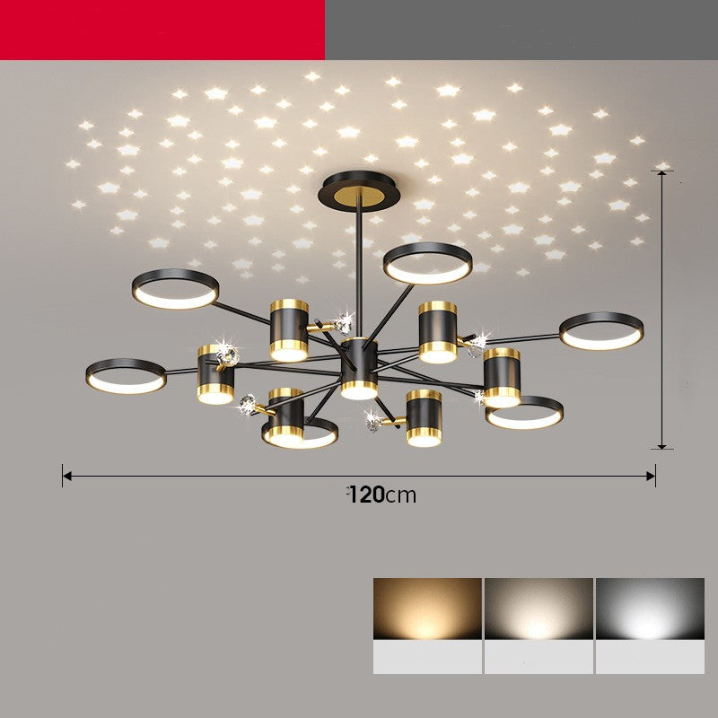 13-Light Star Chandelier, Black Iron, Nordic Style