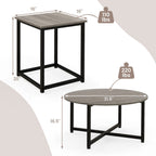 3-Piece Coffee and End Table Set, Round and Square