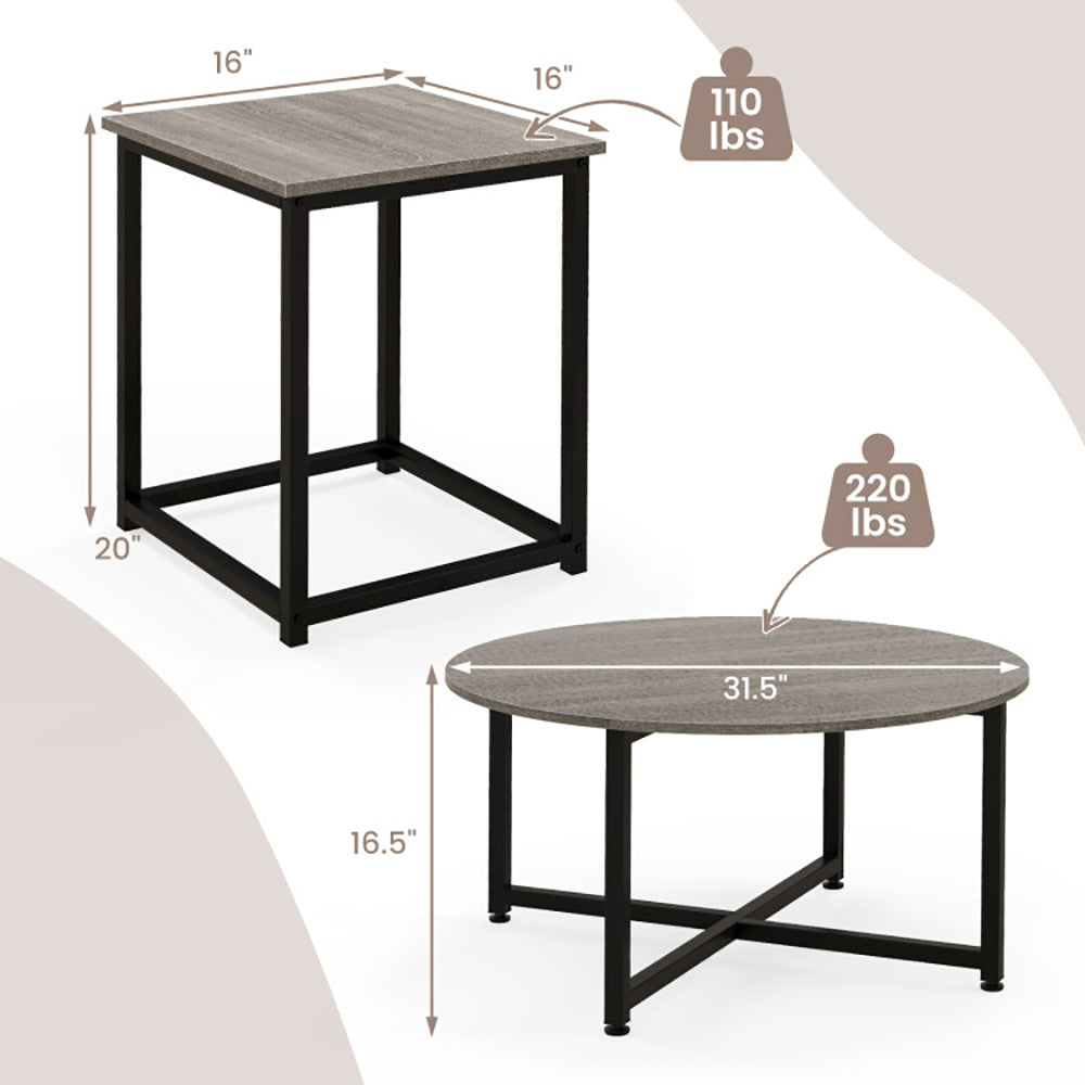 3-Piece Coffee and End Table Set, Round and Square