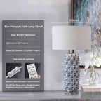Ceramic Pineapple Table Lamp, Blue and White, Dimmable
