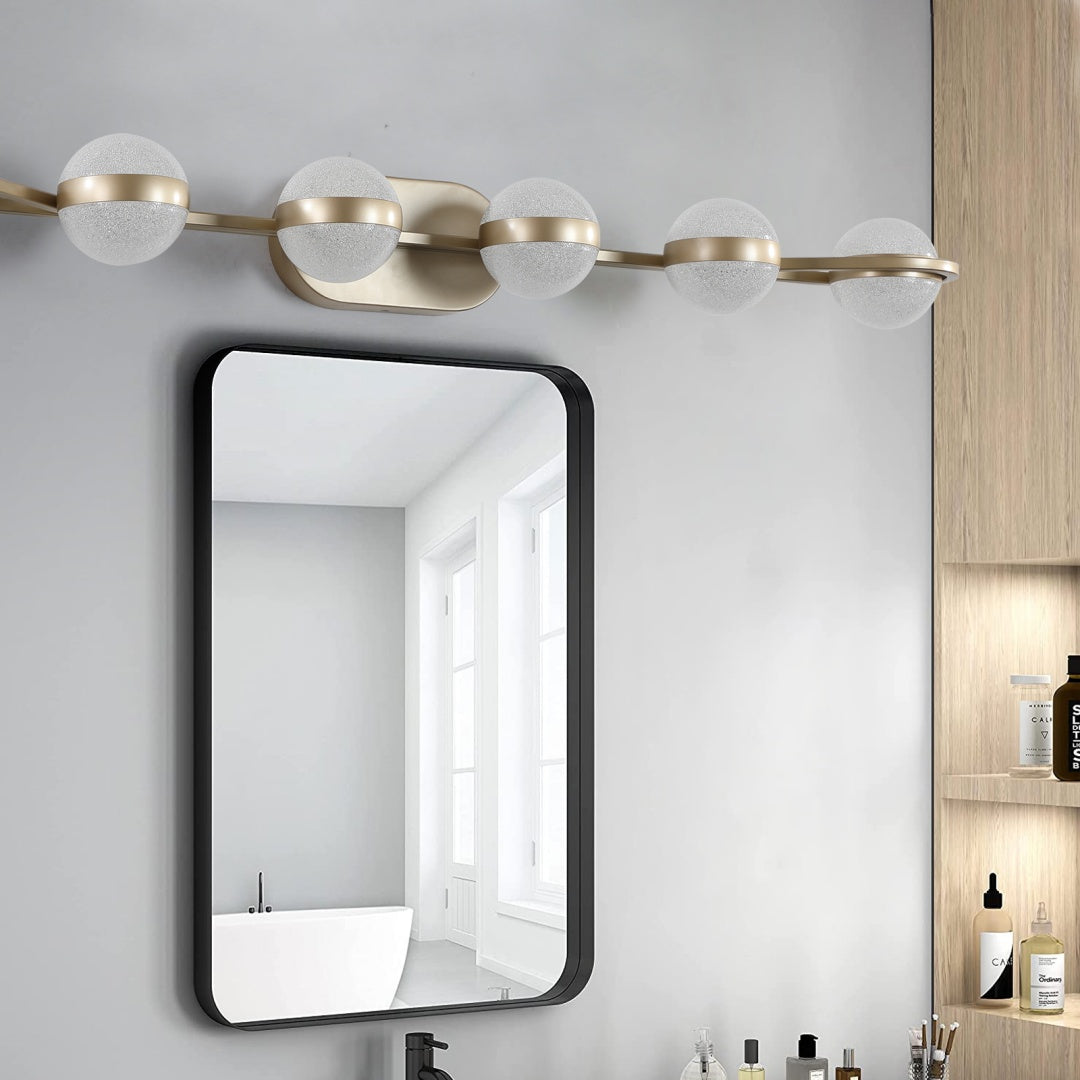 Minimalist Gold LED Bathroom Vanity Light, 6-Light Acrylic Wall Sconce, 43 in. for Over Mirror — detail view
