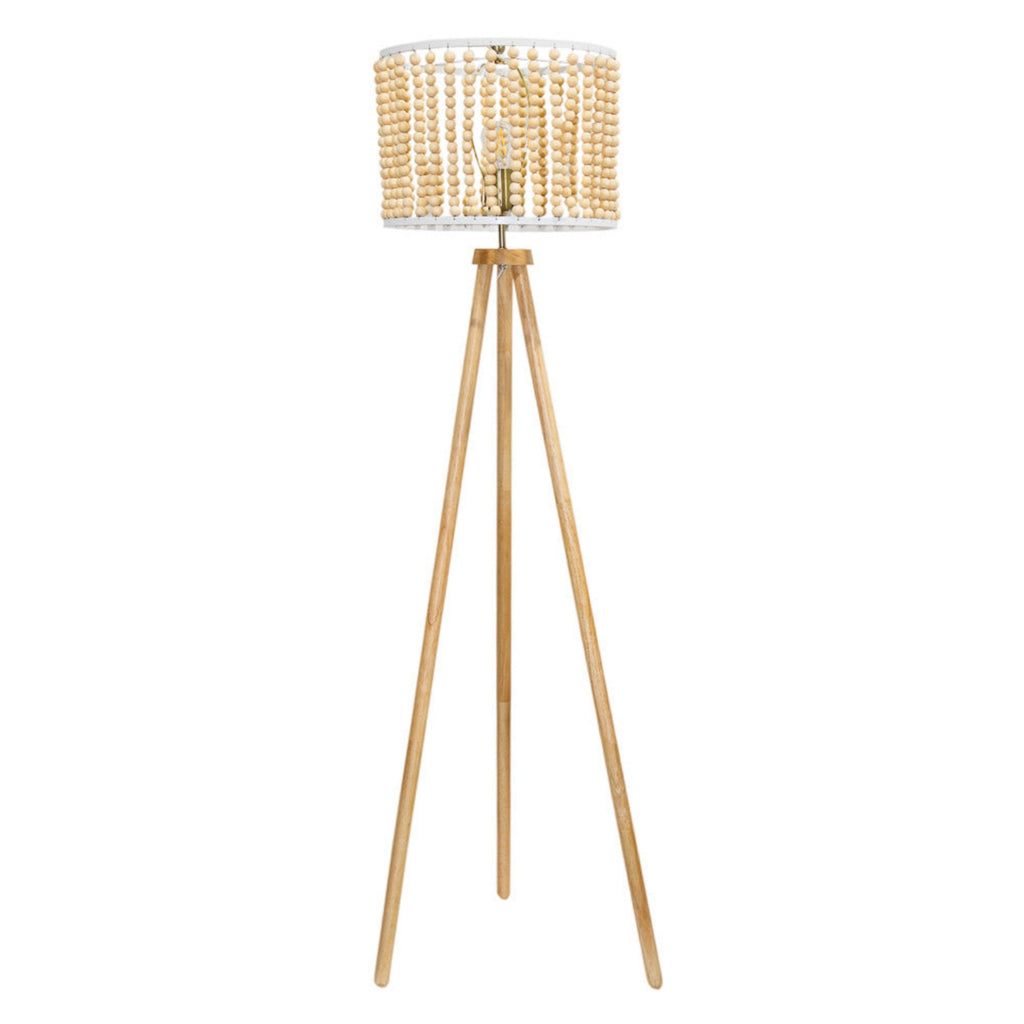 Reading Floor Lamp, Three-Legged Wood Base, Brown Finish