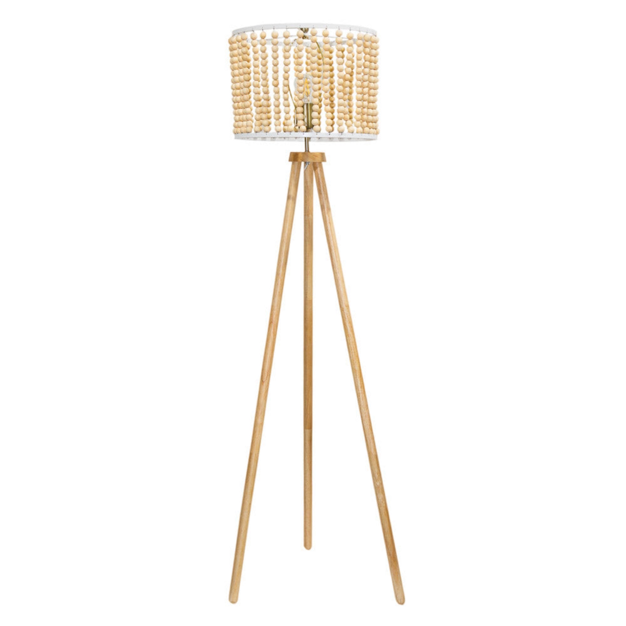 Reading Floor Lamp, Three-Legged Wood Base, Brown Finish