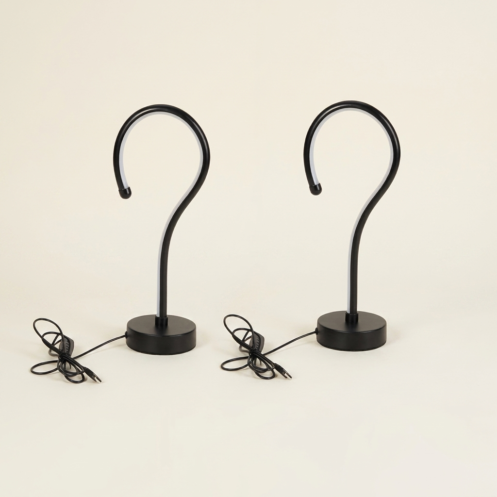 Question Mark LED Table Lamp, Sculptural Matte Black Accent Light, Set of 2
