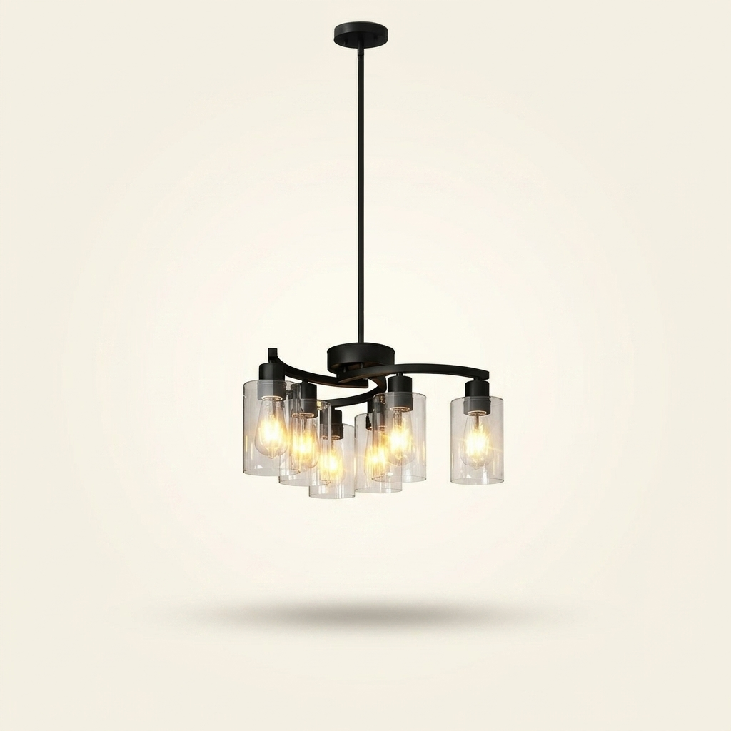 Modern Farmhouse Chandelier, 6-Light Matte Black