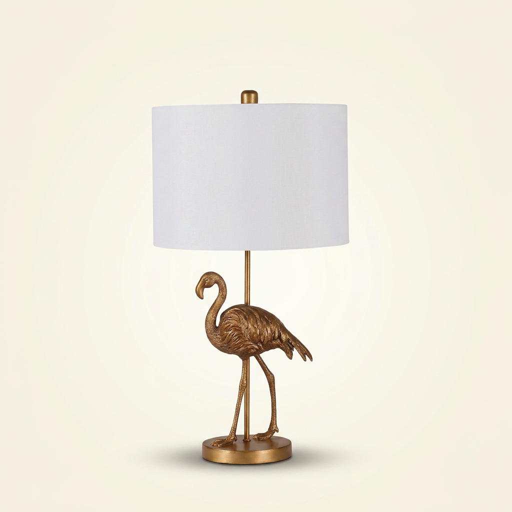 Gold Flamingo Table Lamp, Resin Sculptural Accent, 26 Inch