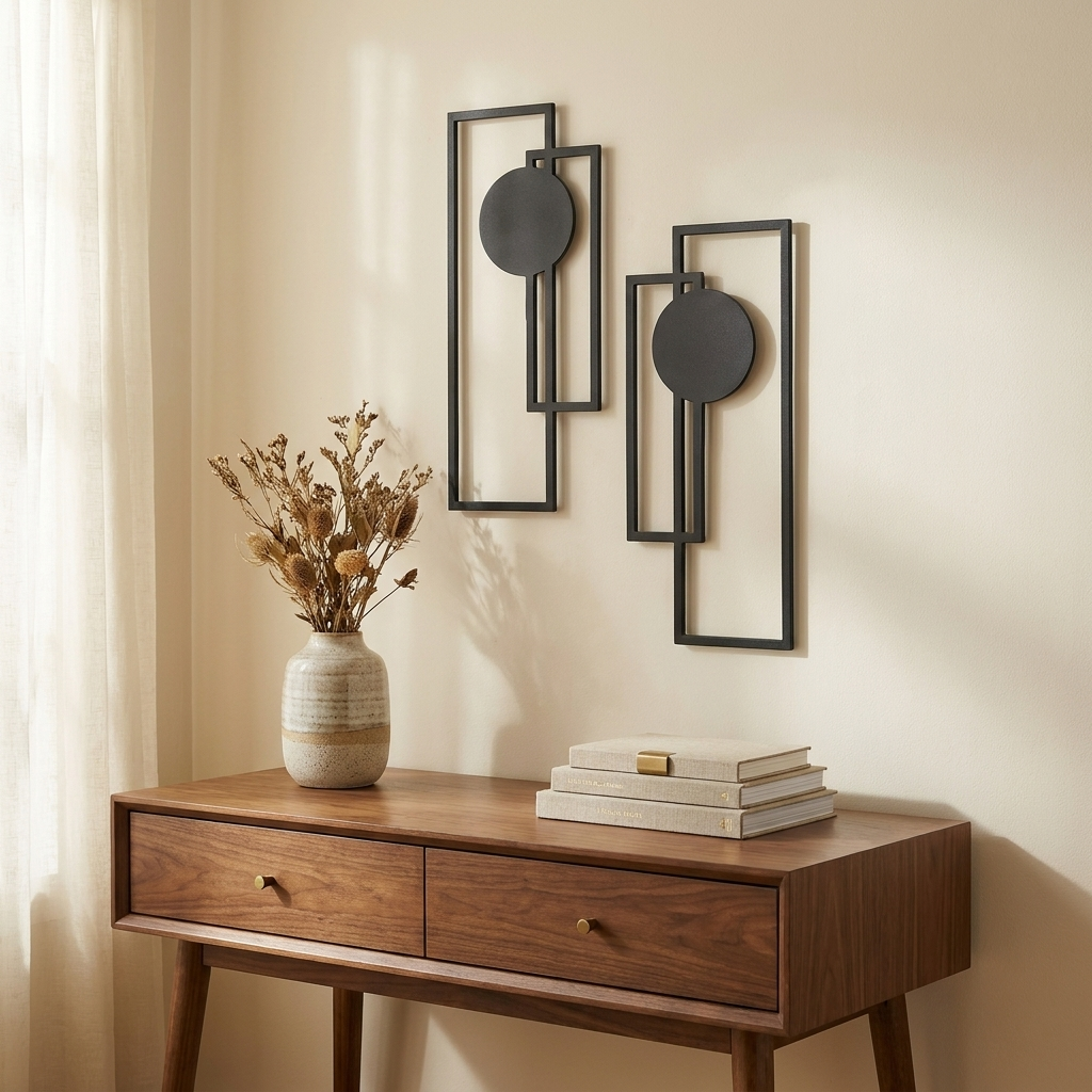 Abstract Geometric Metal Wall Decor, Set of 2 styled in a room