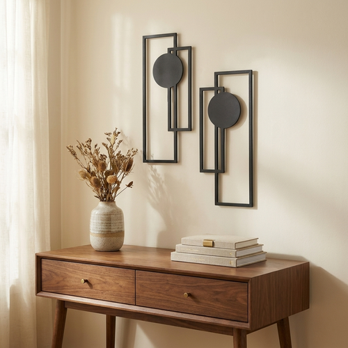 Abstract Geometric Metal Wall Decor, Set of 2 styled in a room