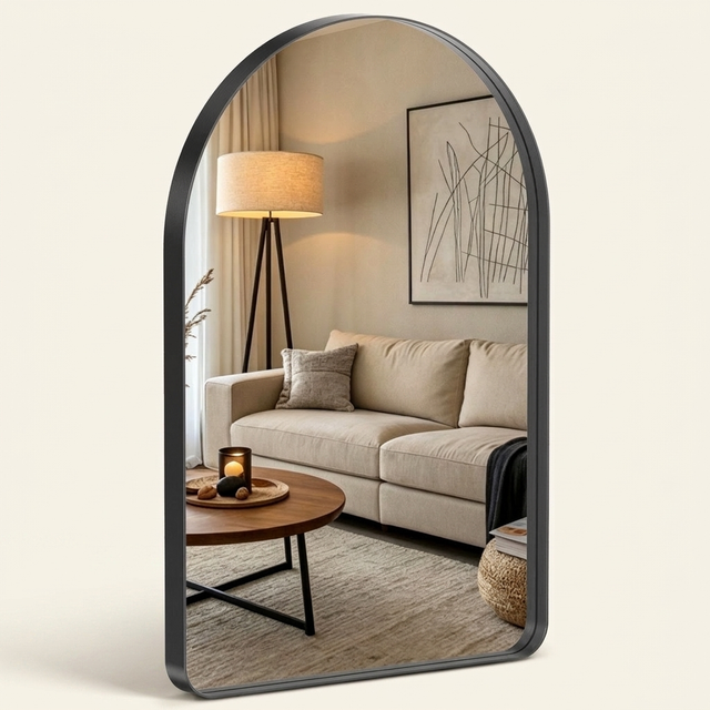 Arched Metal Frame Wall Mirror, Modern Bathroom Vanity Mirror Over Sink