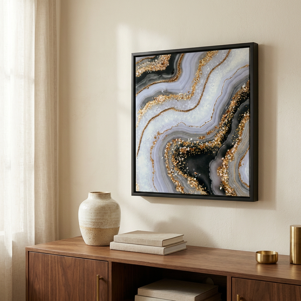 Black And Gold Abstract Wall Art Small Size Home Wall Decoration Moder styled in a warm modern interior