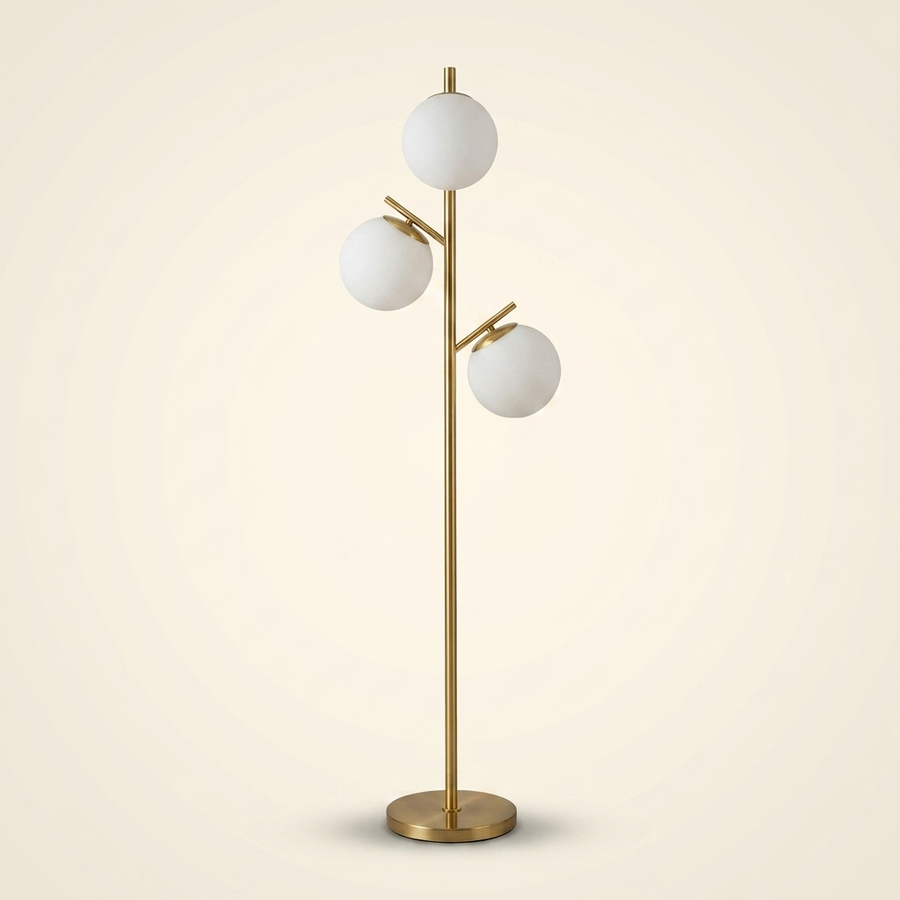 Modern 3-Light Tree Floor Lamp with Adjustable Globe Shades, Gold