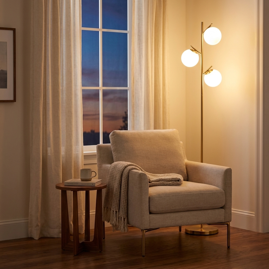 Modern 3-Light Floor Lamp For Living Room styled in a warm modern interior