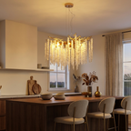24-inch Modern Golden Pendant Light With Cascading Crystal Strands styled in a warm modern interior