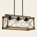 32 Inch Walnut Industrial Farmhouse Rectangle Pendant Light on a warm cream background