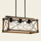 32 Inch Walnut Industrial Farmhouse Rectangle Pendant Light on a warm cream background