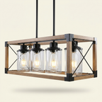 32 Inch Walnut Industrial Farmhouse Rectangle Pendant Light on a warm cream background