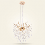 Modern Tree Branch Crystal Chandelier Luxury Gold Crystal Pendant Ligh on a warm cream background