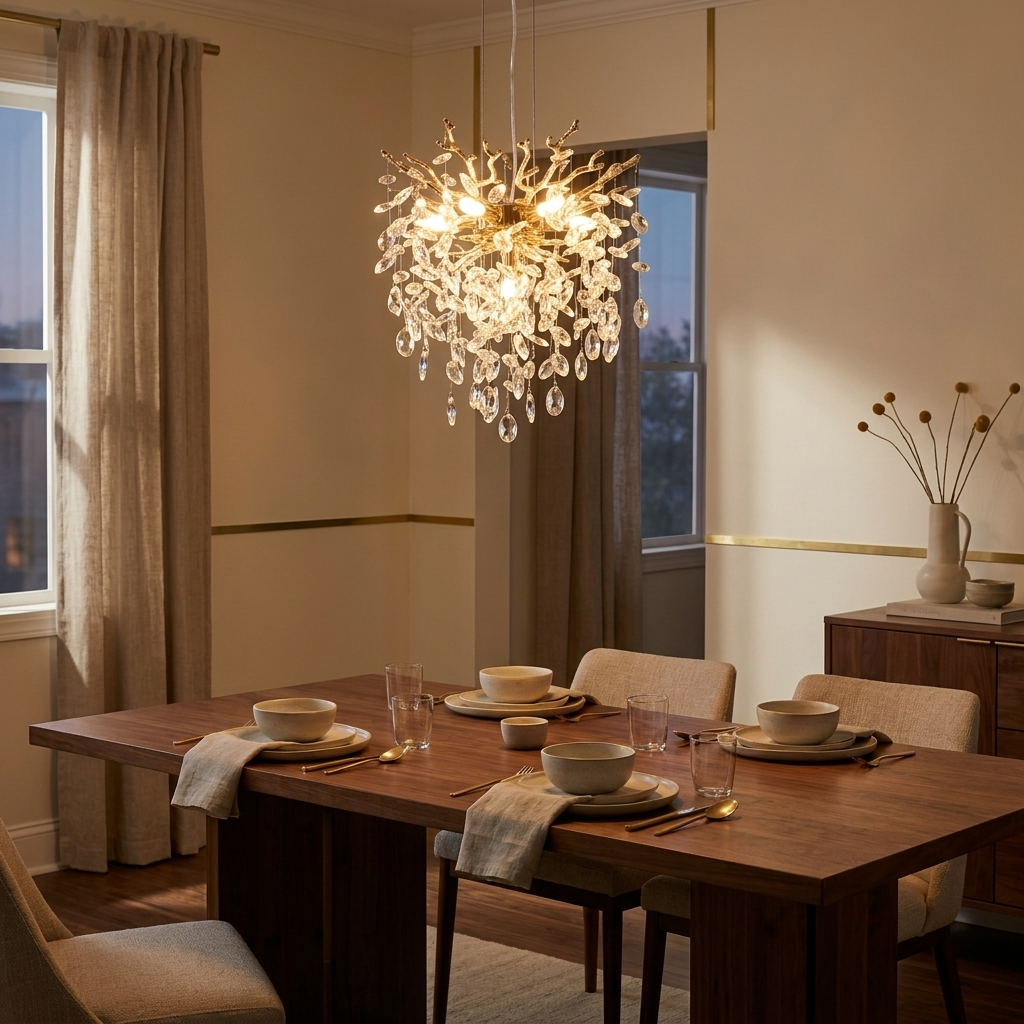 Gold Tree Branch Crystal Chandelier, Luxury Pendant Ceiling Light styled in a room