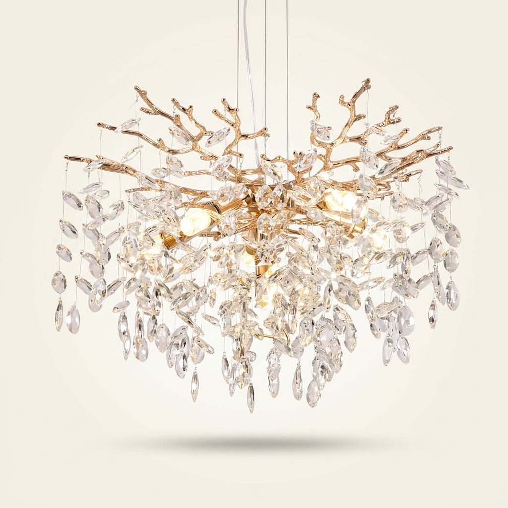 Gold Crystal Tree Branch Chandelier, Modern Luxury Pendant Light Fixture