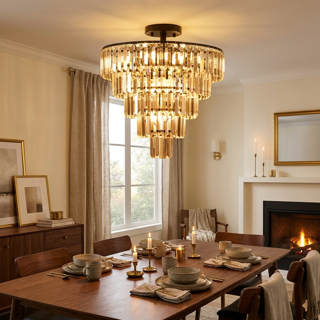 Large Black Crystal Chandelier, Modern Ceiling Light Fixture styled in a room
