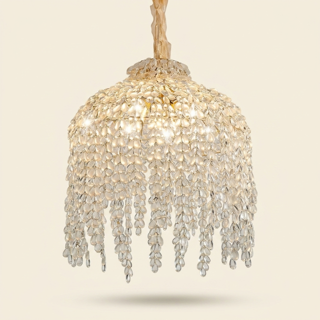 Crystal 5-Light Waterfall Chandelier, Cascading Bead Strings, Gold Finish, 16 in.