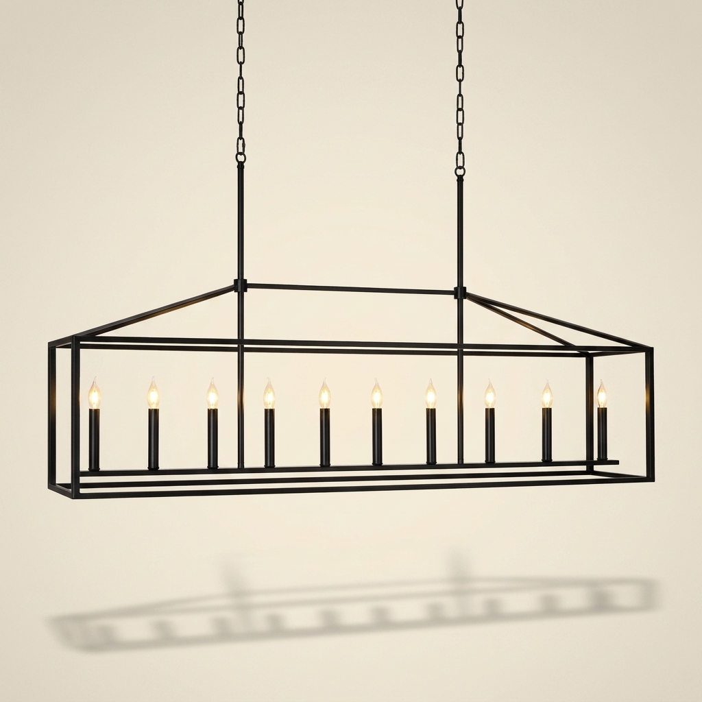 Farmhouse Rectangular 10-Light Linear Chandelier, Matte Black Finish
