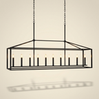 10 Lights Farmhouse Black Chandelier Rectangular Linear Pendant Lighti on a warm cream background