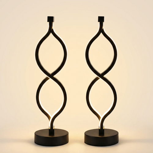 2Pcs Modern Wave-Shaped USB Desk Lamp With 3-Color Dimmable Lighting F on a warm cream background