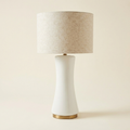 Cascade Glass Lamp Golden Base Off White Glass Table Lamp on a warm cream background