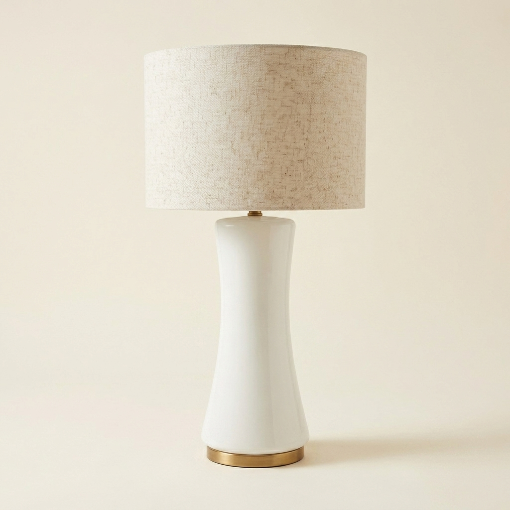 Glass Table Lamp with Golden Base, Off-White Glass Shade