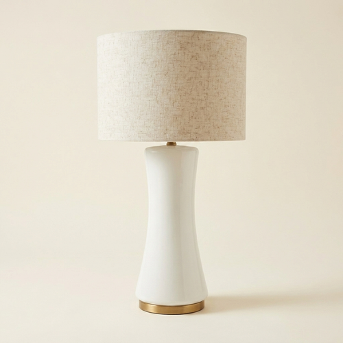 Glass Table Lamp with Golden Base, Off-White Glass Shade