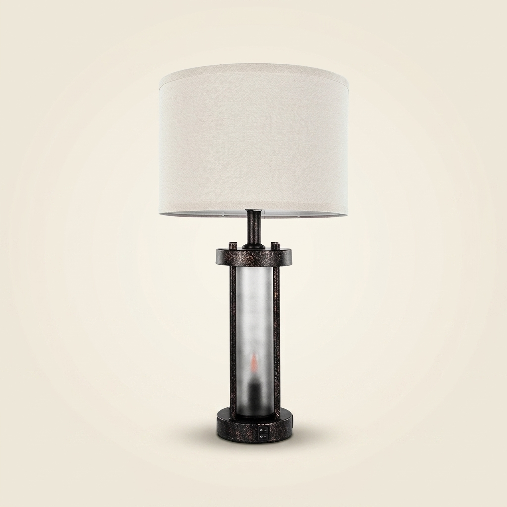 Farmhouse Bedside Nightstand Table Lamps with USB Charging Ports, Set of 2