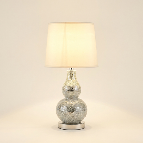 19.5 In Mirror Glass Mosaic Silver Chrome Polyresin Table Lamp on a warm cream background