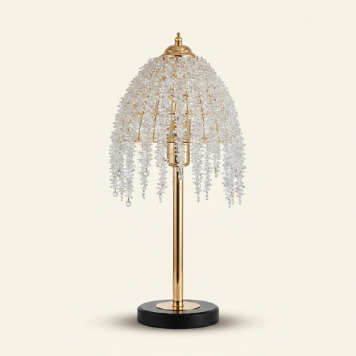 19inch H Elegant Crystal Table Lamp Vintage Waterfall Design With Crys on a warm cream background