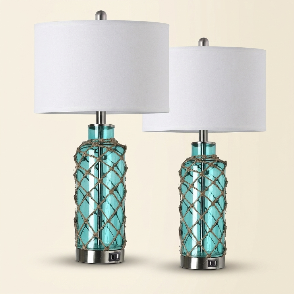 Cottage Nautical Accent Table Lamp Set Of 2 on a warm cream background
