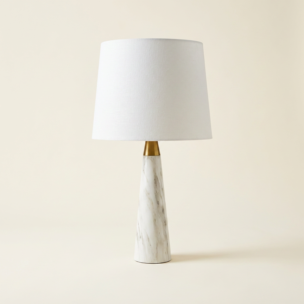 Enclave Hydro White Table Lamp With On Off Switch Faux Marble Base Fab on a warm cream background