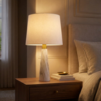 Enclave Hydro White Table Lamp With On Off Switch Faux Marble Base Fab styled in a warm modern interior