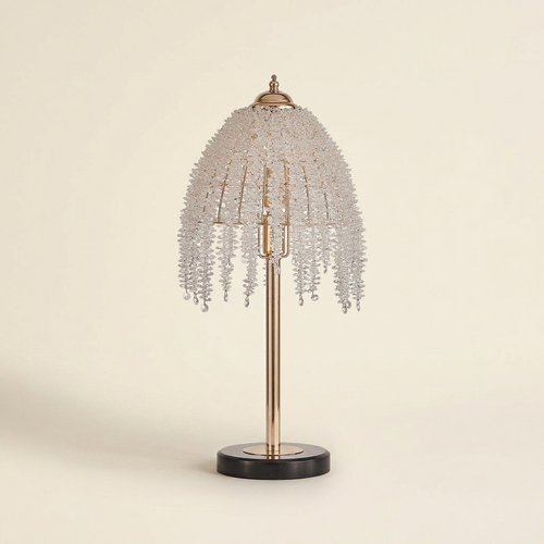19 H Elegant Crystal Table Lamp Vintage Waterfall Design With Crystal on a warm cream background