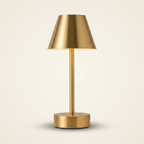 Elegance Rechargeable LED Table Lamp Plated Brass LED Touch Switch on a warm cream background