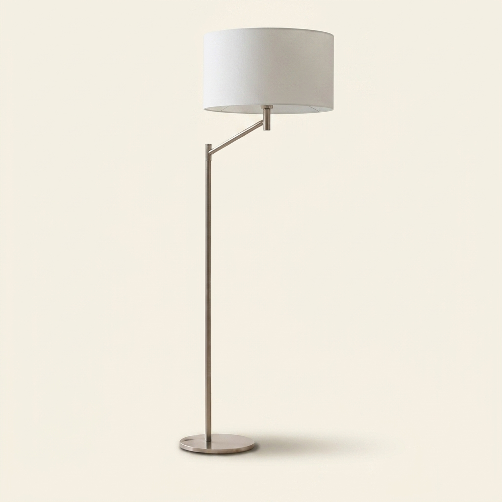 Horizon Brushed Nickel Table Lamp With On Off Switch Curved Metal Base on a warm cream background