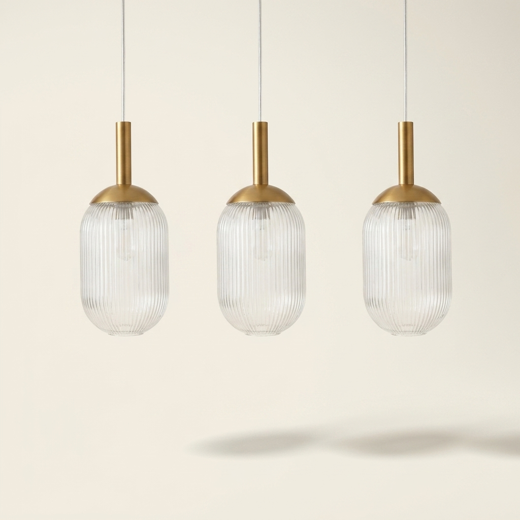Modern Style Pendant Lamp - Bronze And Clear 110-120V Bedside Lamp Bed on a warm cream background