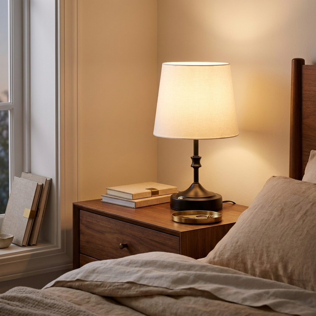 Cordless Rechargeable Table Lamp, Portable Battery-Powered Color-Changing Bedside Light for Bedroom styled in a room