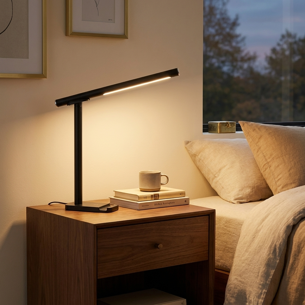 Echo Brushed Nickel Table Lamp With On Off Switch Clear Glass Body Met styled in a warm modern interior