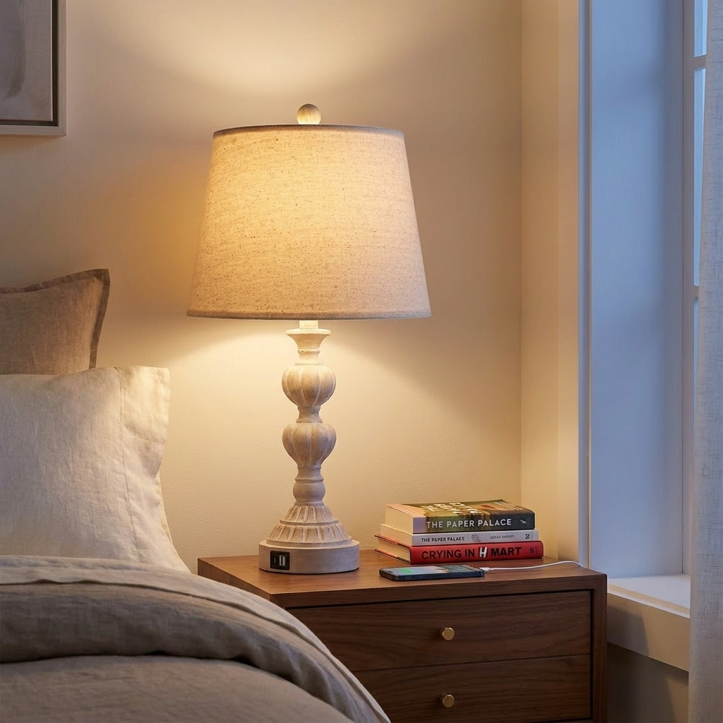 Touch Control Coastal Farmhouse Table Lamp Set Of 2 styled in a warm modern interior