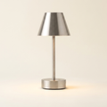 Elegance Rechargeable LED Table Lamp Brushed Nickel LED Touch Switch on a warm cream background